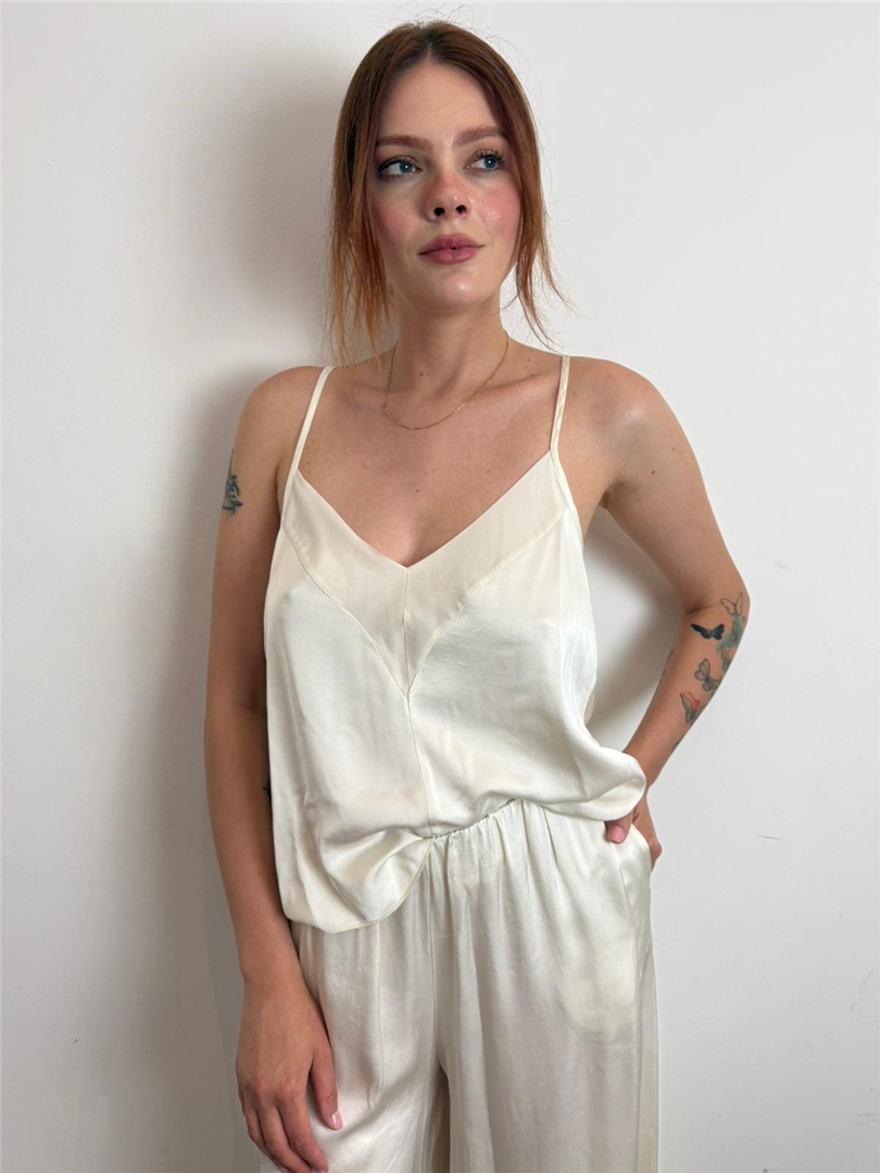 Top Raso Inserto Georgette - Haveone cod. RFL_Q201  color:burro