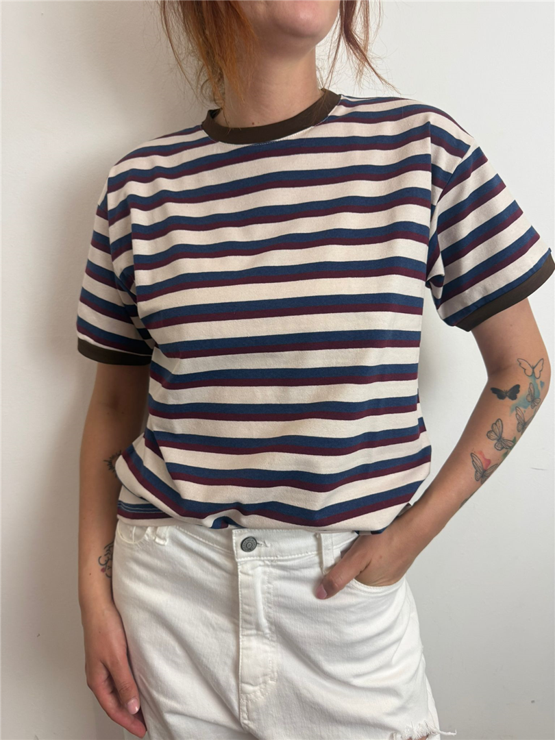 Maglia Riga Colletto E Bordo Maniche A Contrasto - Haveone cod. MSH_Q178  color:vino/blu/moro