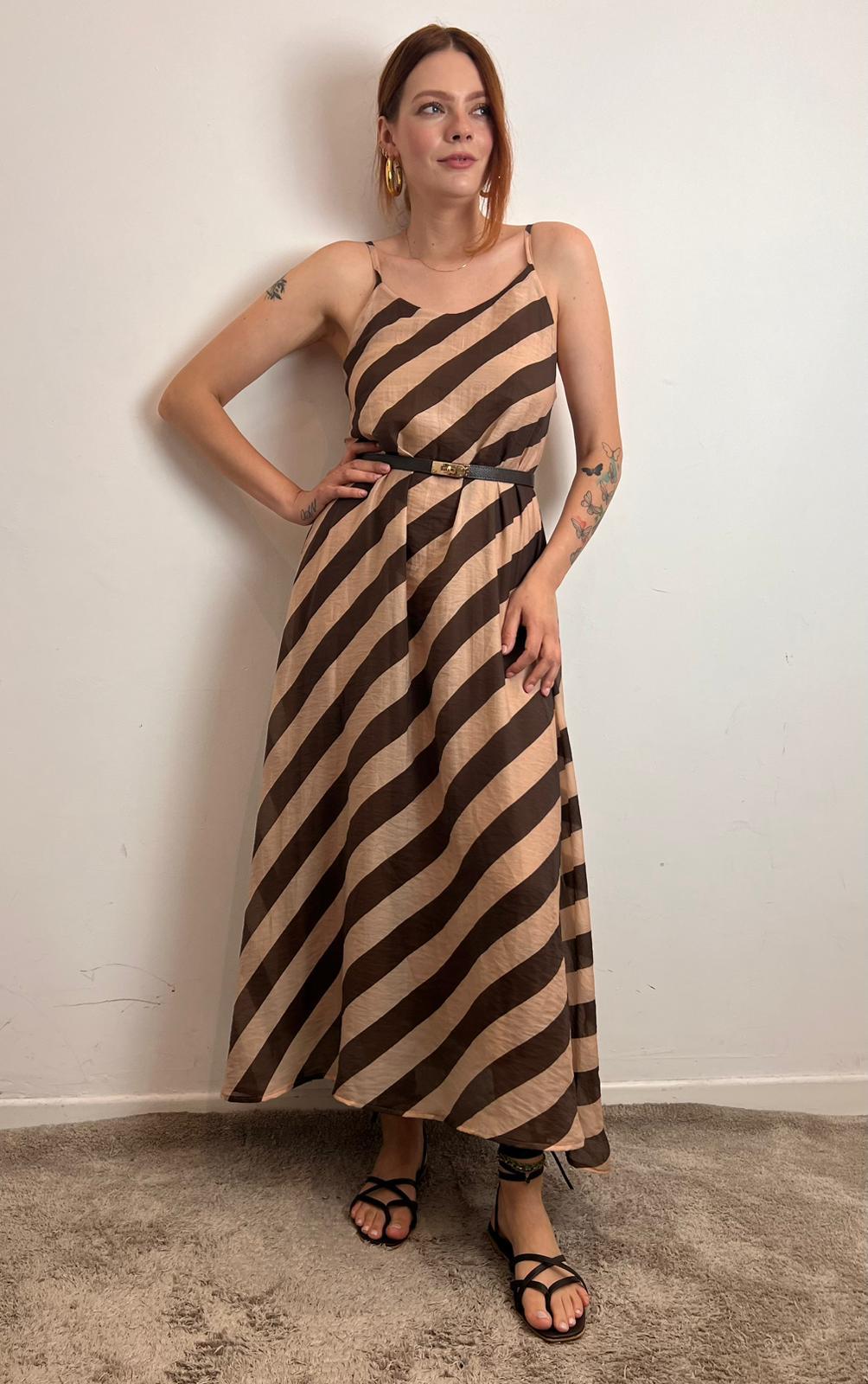 Abito Lungo A Righe - Haveone cod. AVS_Q193  color:riga moro/beige