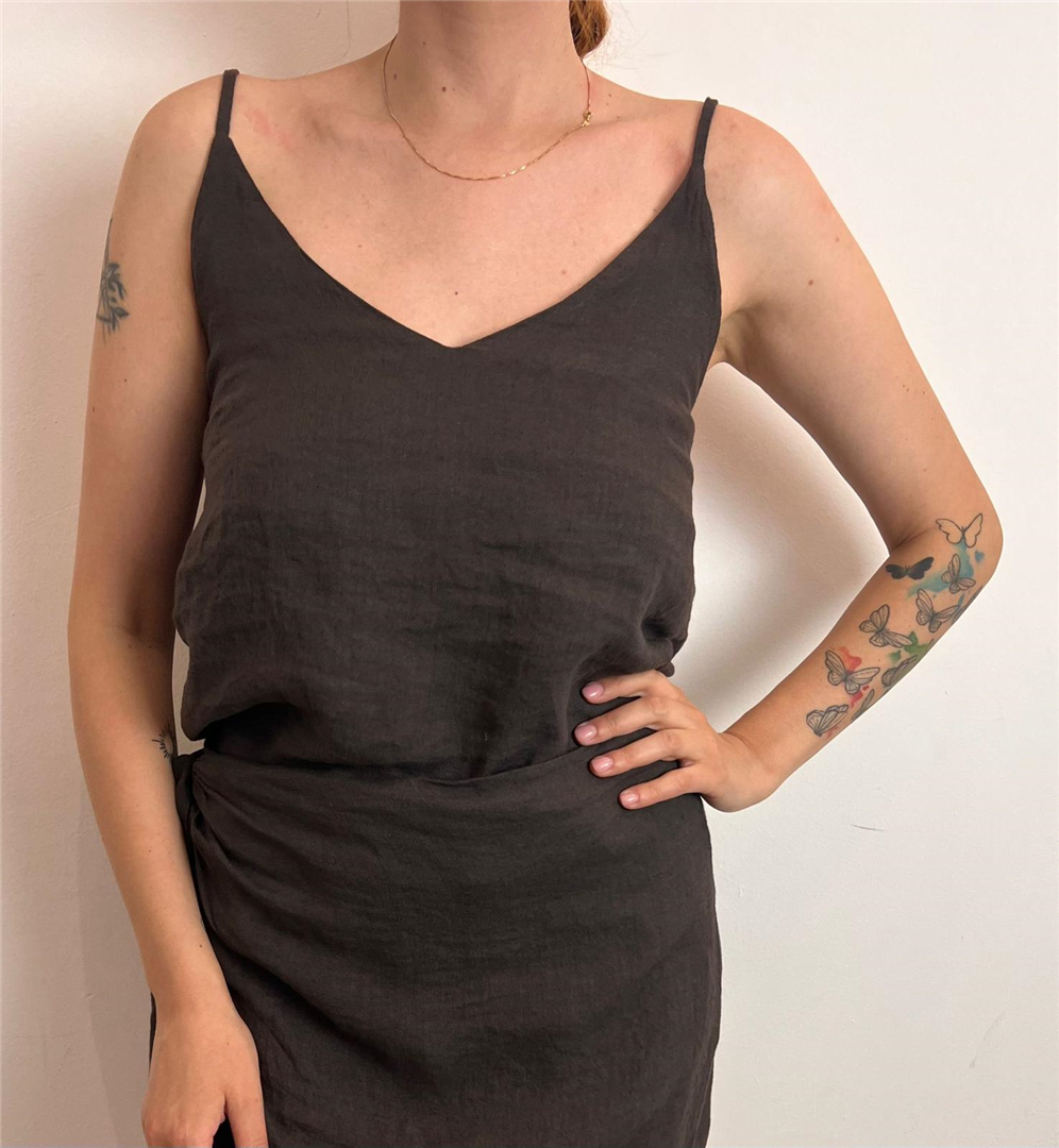 Top Canotta Spallini Regolabili Lino - Haveone cod. RMA_Q319  color:brunette