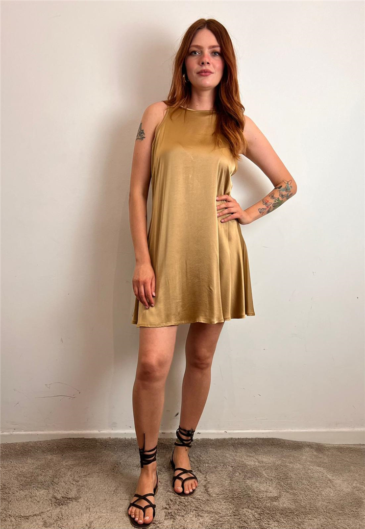 Abito Corto Smanicato In Raso - Vicolo cod. TAB2842  color:beige