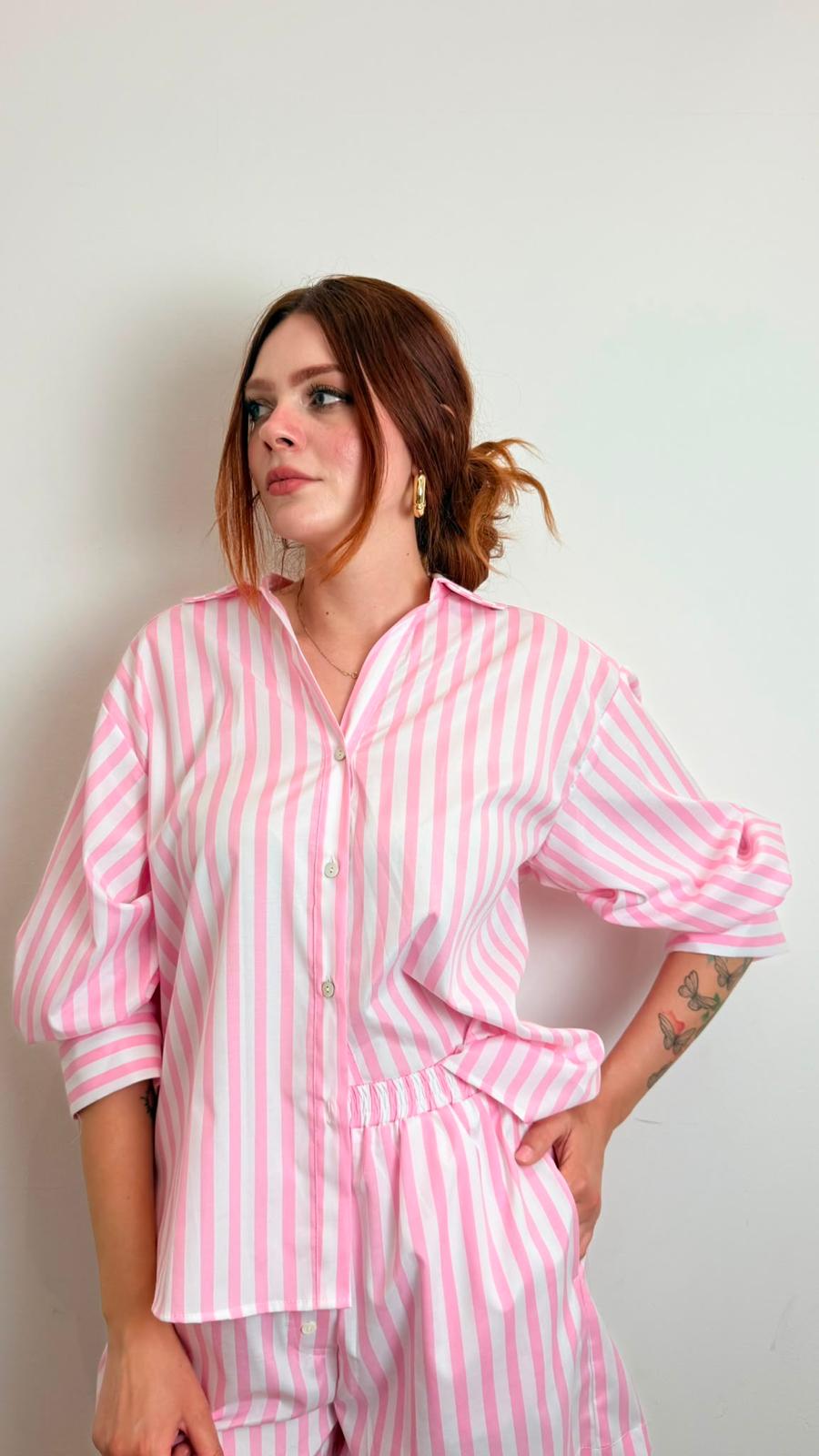 Camicia A Righe Maniche Trequarti - Vicolo cod. TAB2989  color:rosa
