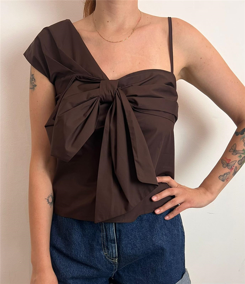 Top Monospalla Con Fiocco E Zip Laterale - Imperial cod. RJD3LFP  color:moro