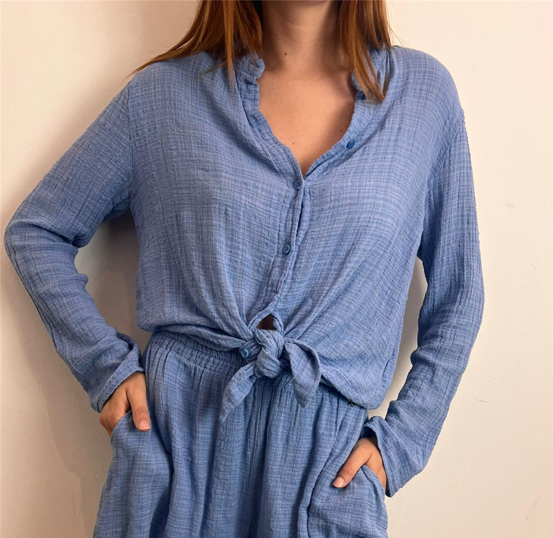 Camicia Collo Alla Coreana - Souvenir cod. D39N1905  color:azzurro