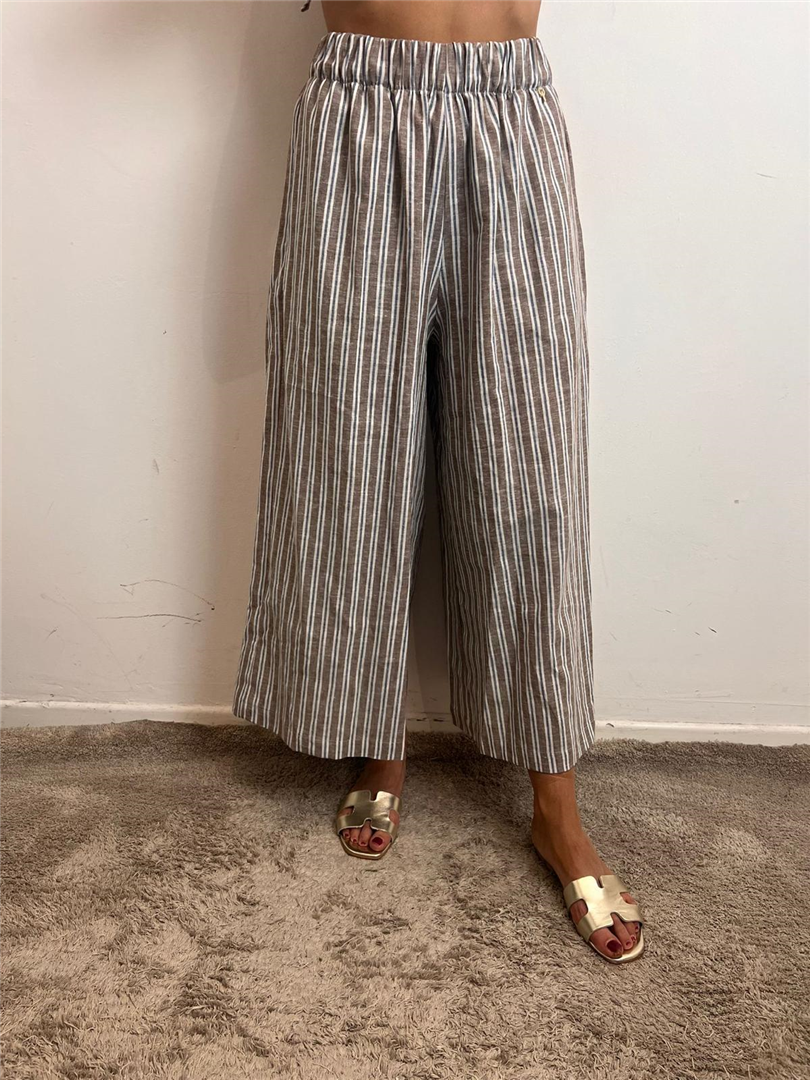 Pantalone Palazzo A Righe Con Elastico In Vita - Philia Loft cod. D02E1355  color:cioccolato