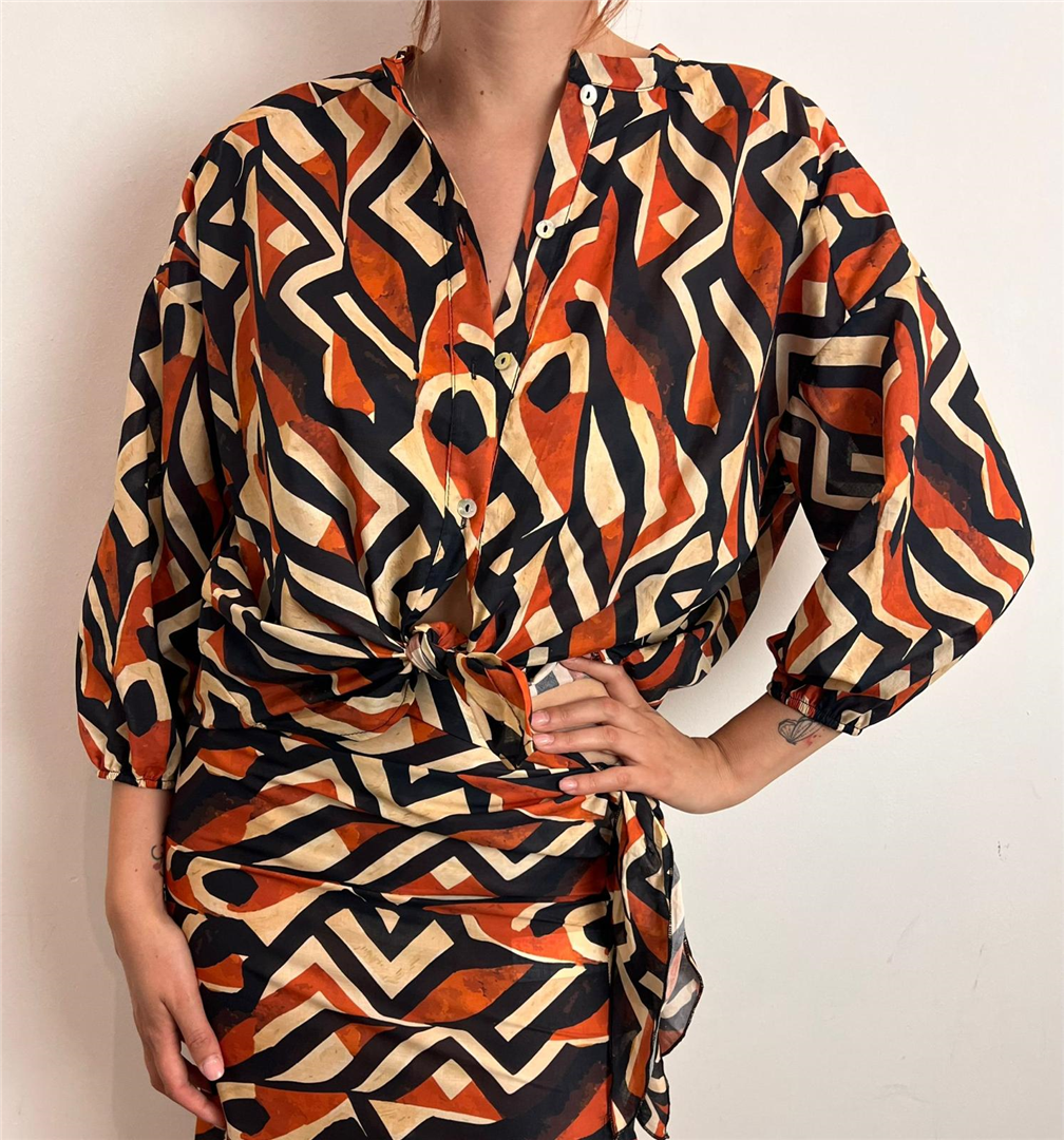 Camicia Stampa - Haveone cod. CNO_Q458  color:arancio/nero