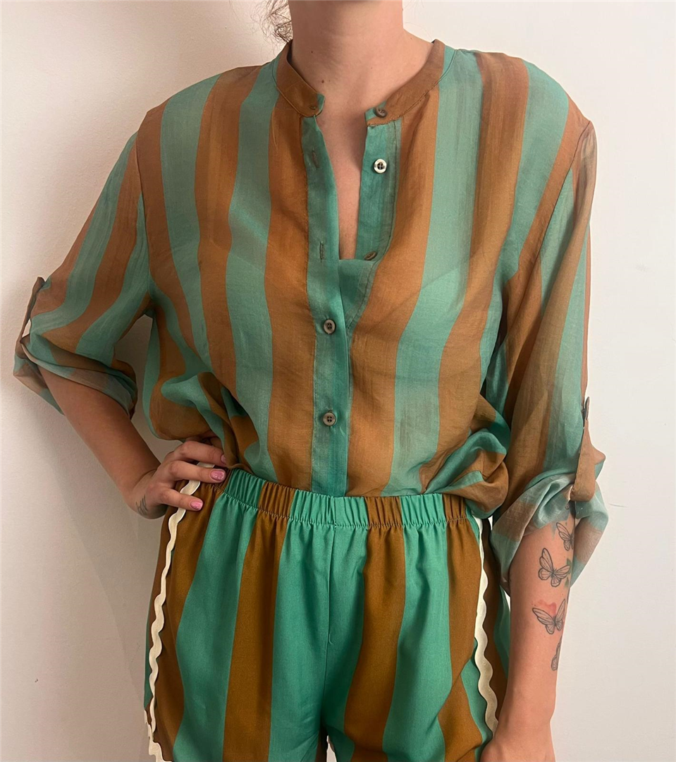 Camicia Eco A Righe - Haveone cod. CVS_Q422  color:riga tabacco/turchese
