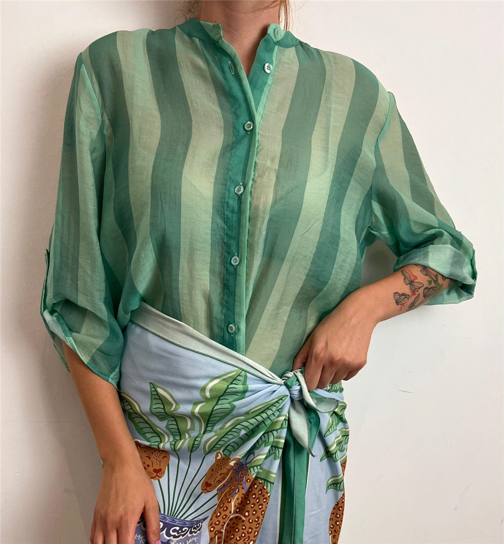 Camicia Eco - Haveone cod. CVS_Q422  color:riga turchese chiaro/turchese scuro
