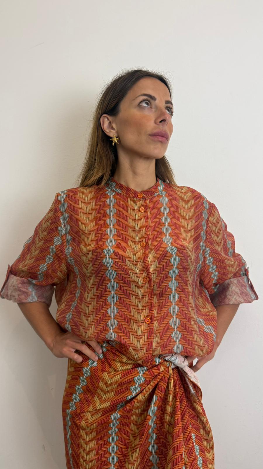 Camicia Collo Alla Copreana Zig Zag - Haveone cod. CVS_Q494  color:zig zag tabacco