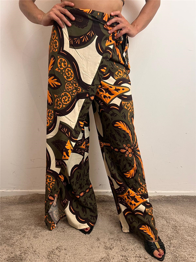 Pantalone Palazzo Con Pannello Fantasia - Vicolo cod. TAB3357  color:burro