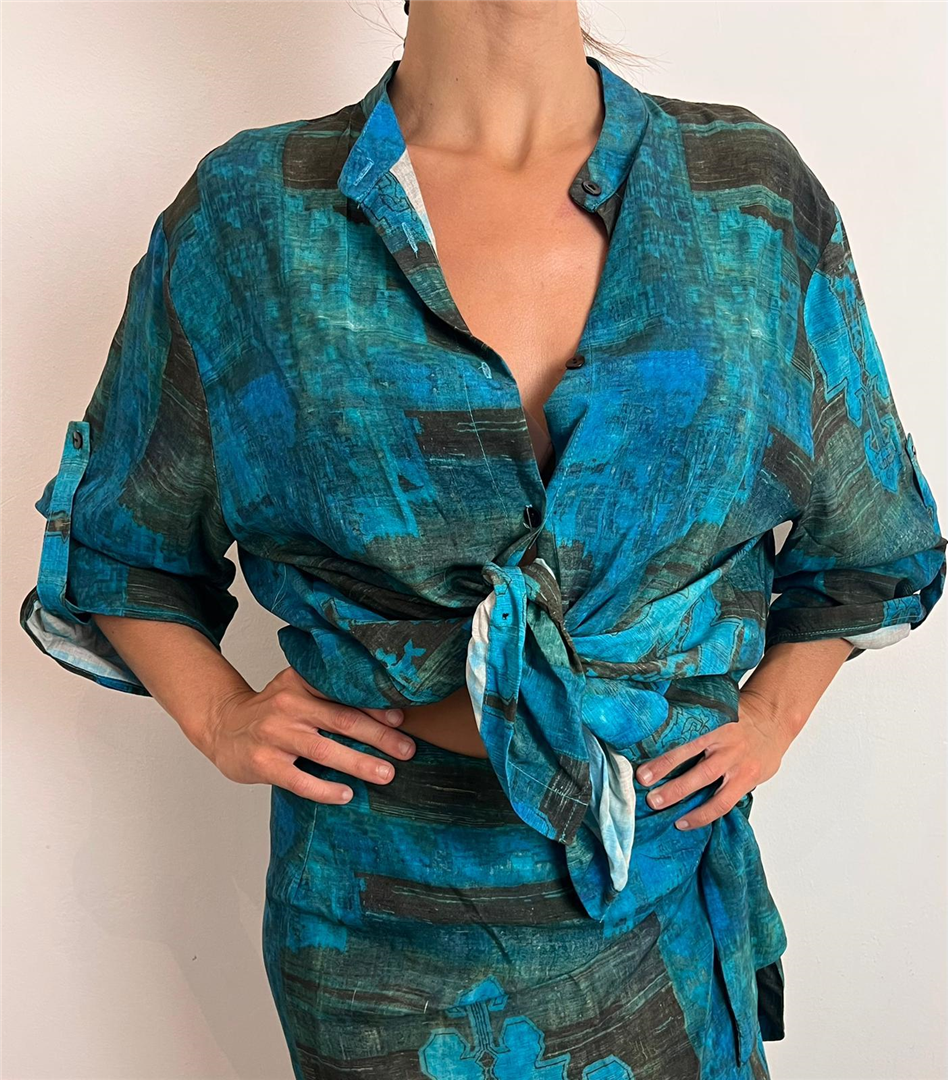 Camicia Collo Alla Coreana Fantasia - Vicolo cod. TAB3372  color:azzurro