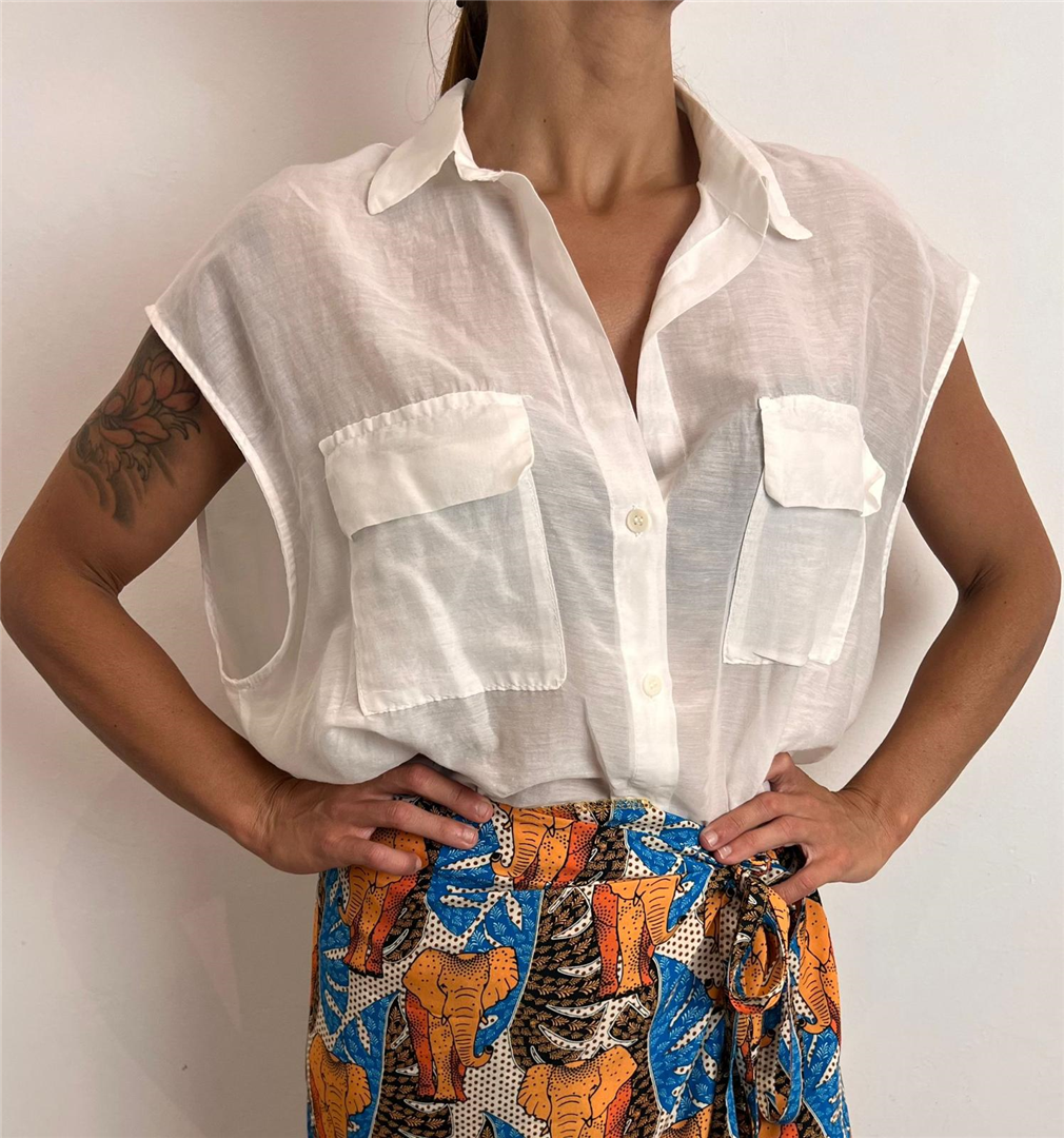 Camicia Giromanica Con Tasche Sul Davanti - Vicolo cod. TAB3093  color:naturale