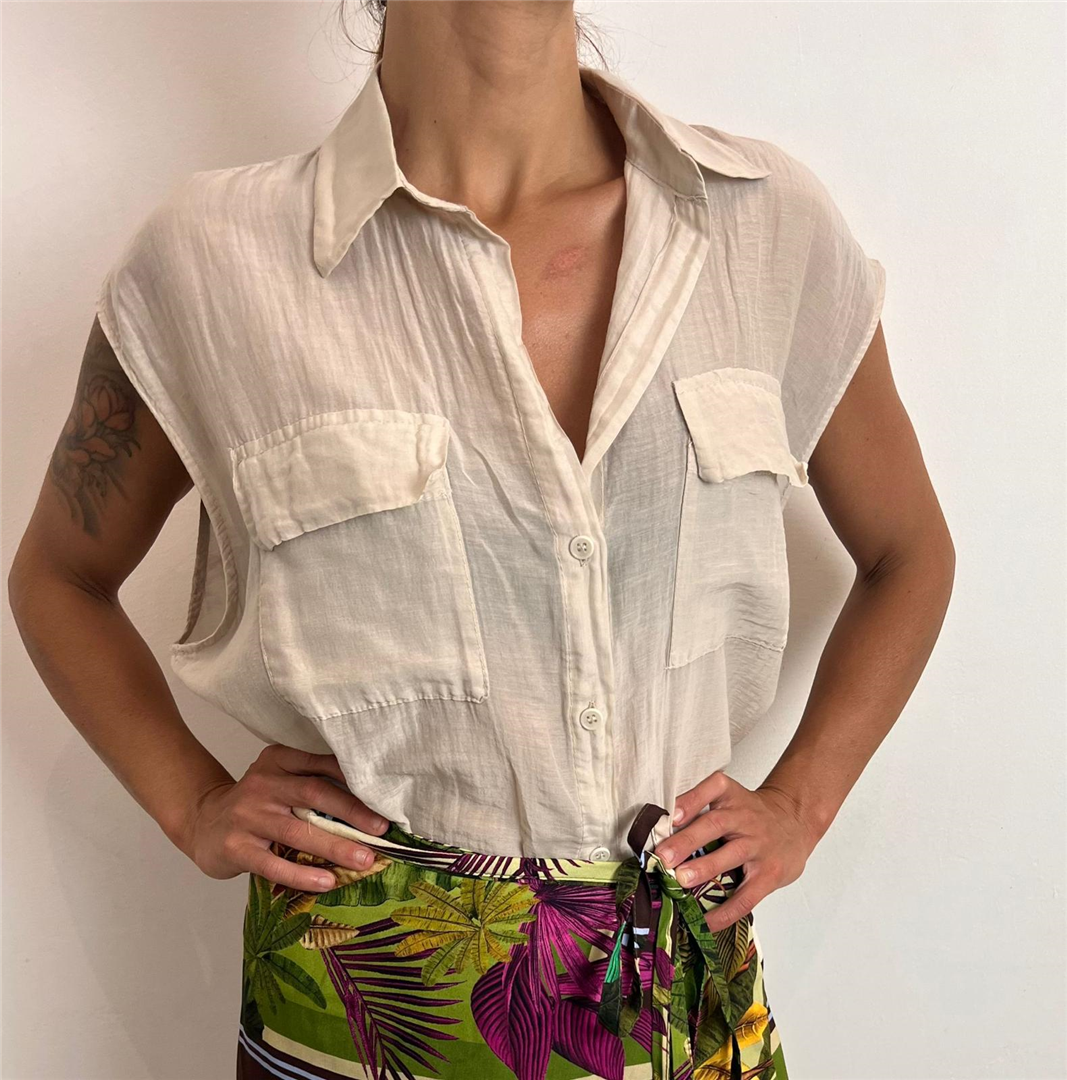 Camicia Giromanica Con Tasche Sul Davanti - Vicolo cod. TAB3093  color:sasso