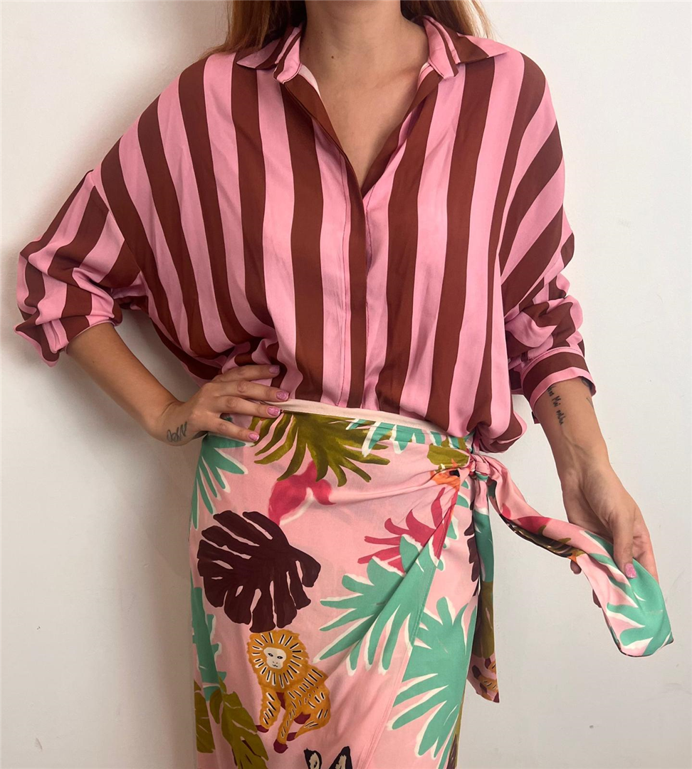Camicia A Righe - Vicolo cod. TAB3394  color:rosa/tabacco