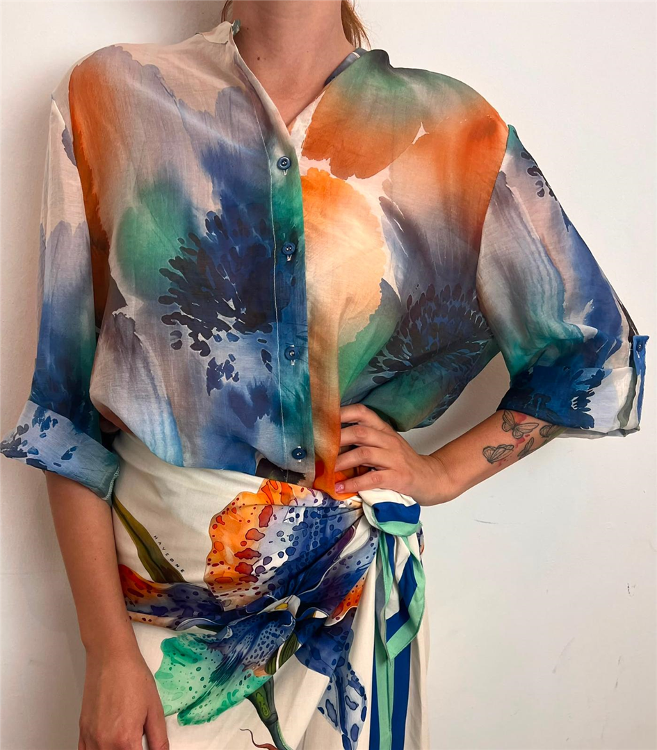 Camicia Fantasia Fiori - Haveone cod. CVS_Q503  color:fiore turchese