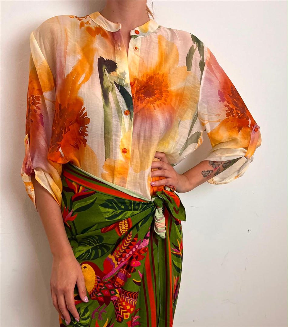 Camicia Fantasia Fiori - Haveone cod. CVS_Q503  color:fiore arancio