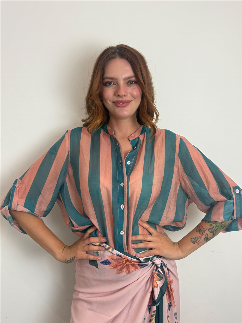 Camicia Eco A Righe - Haveone cod. CVS_Q422  color:riga petrolio/india
