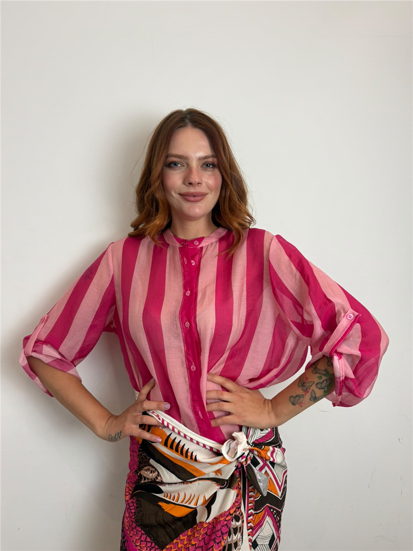 Camicia Eco A Righe - Haveone cod. CVS_Q422  color:riga rosa chiaro/fuxia