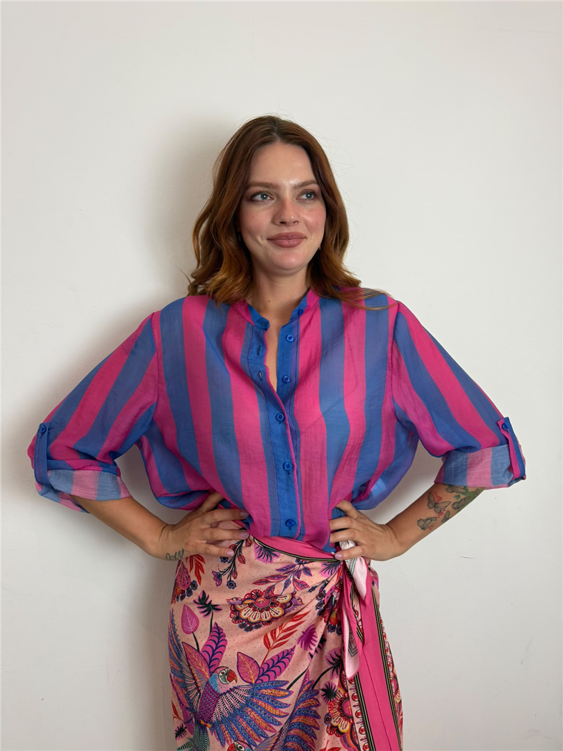 Camicia Eco A Righe - Haveone cod. CVS_Q422  color:riga azzurro/fuxia