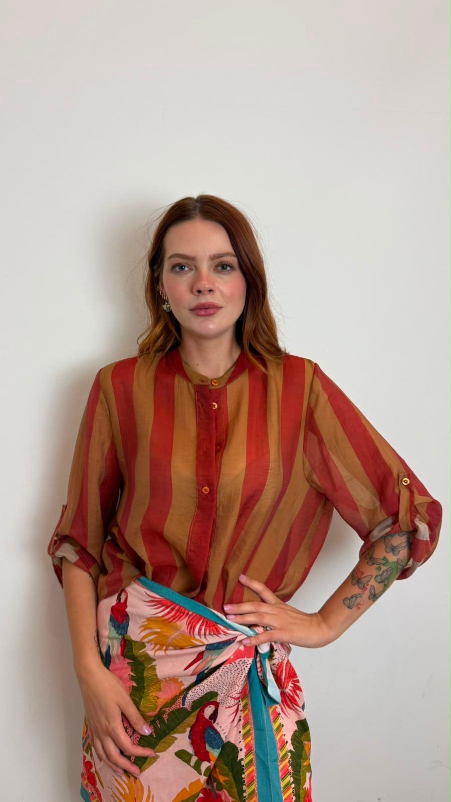 Camicia Eco A Righe - Haveone cod. CVS_Q422  color:riga tabacco/india