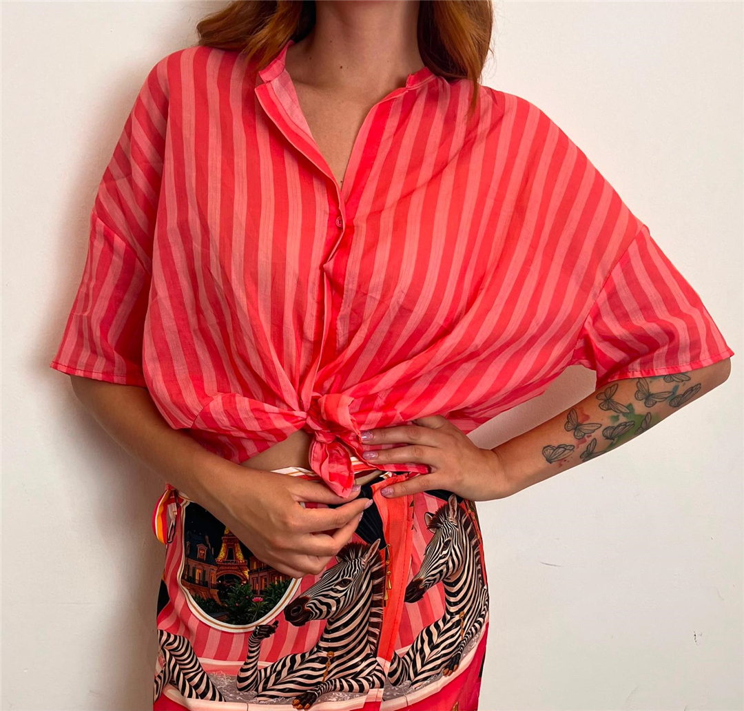 Camicia A Righe Collo Alla Coreana - Vicolo cod. TAB3437  color:fuxia