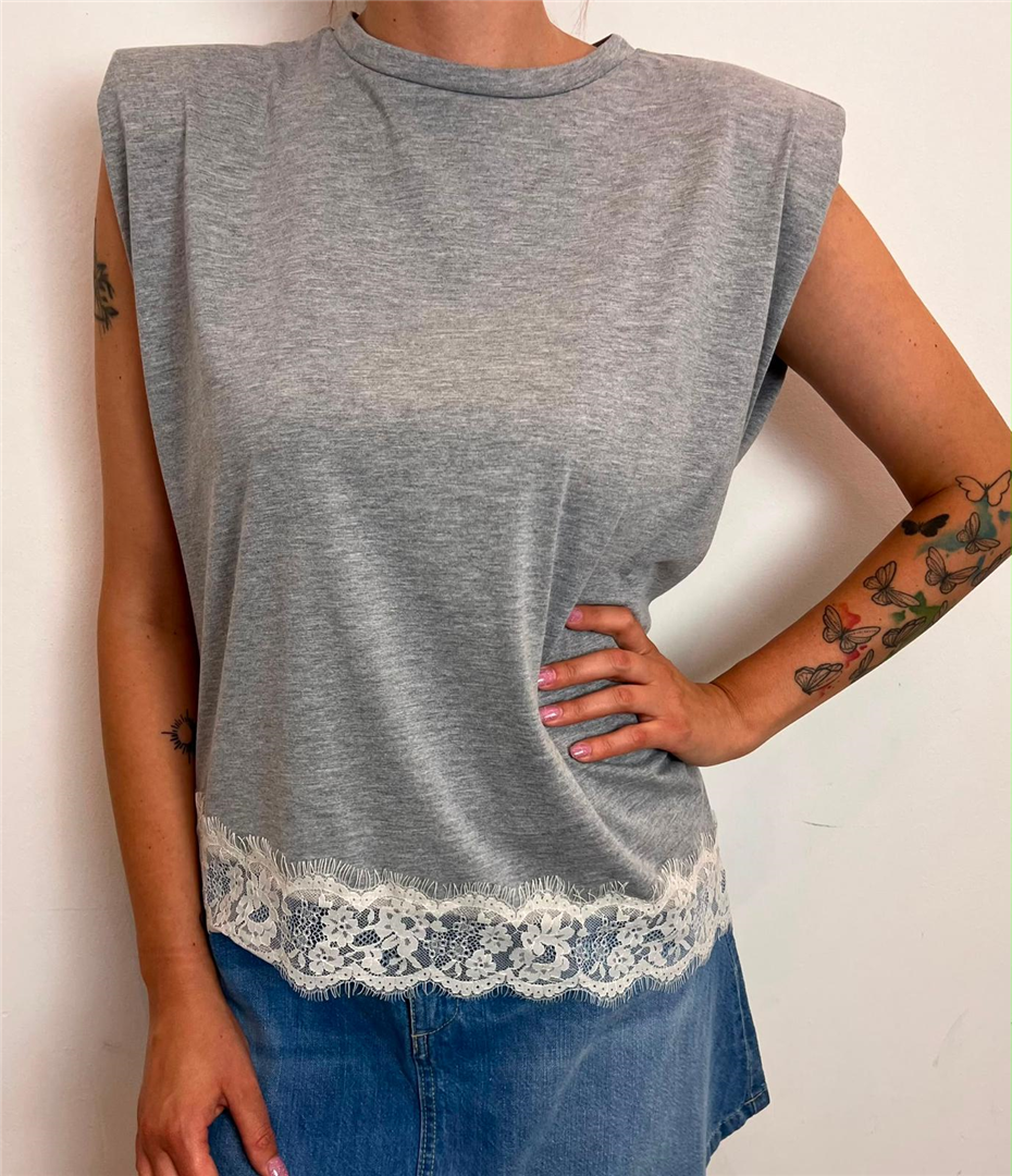 Tshirt Con Inserto In Pizzo Sul Fondo - Philia Loft cod. D02N0423  color:grigio
