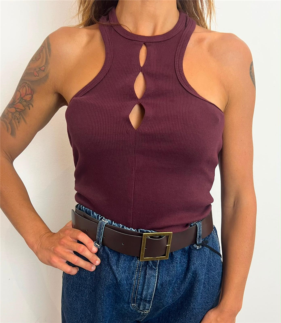Canotta A Costine Con Cut Out E Schiena Race - Haveone cod. RJS_Q227  color:fico
