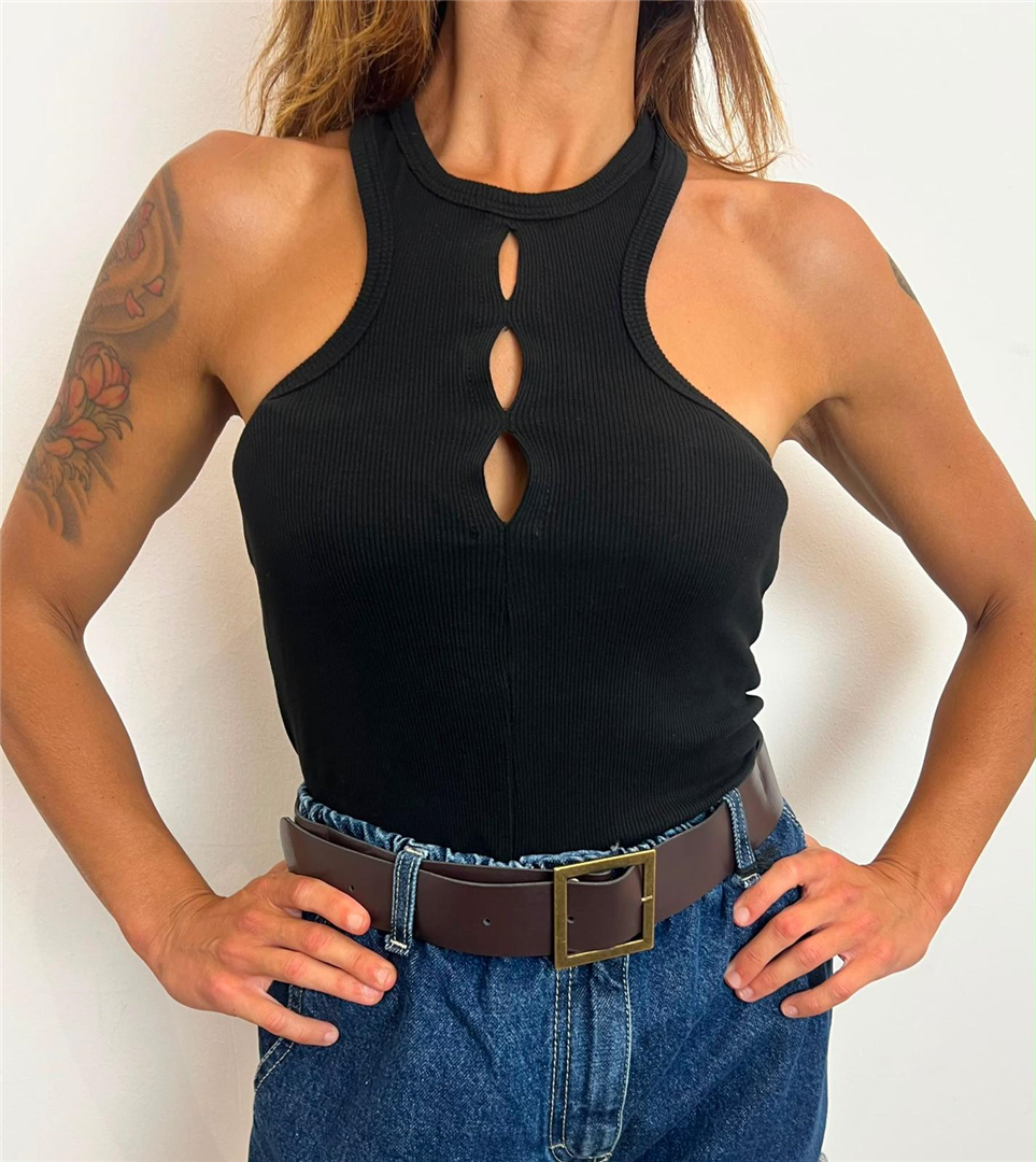 Canotta A Costine Con Cut Out E Schiena Race - Haveone cod. RJS_Q227  color:nero