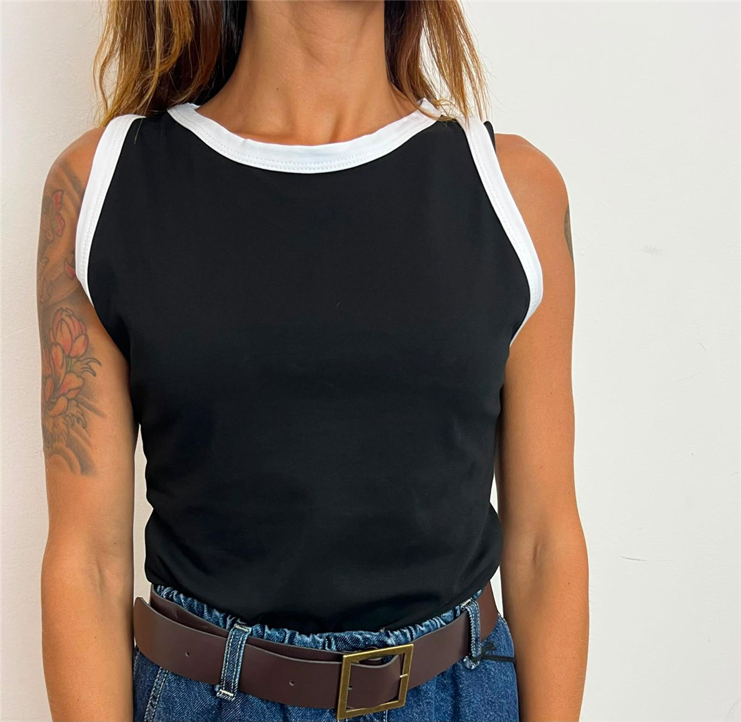 Canotta Jersey Bordi Contrasto - Haveone cod. RJS_Q194  color:nero/bianco