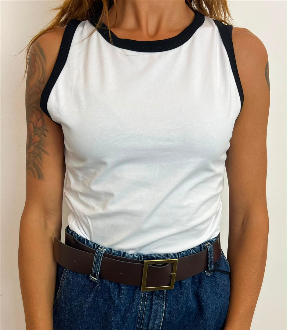 Canotta Jersey Bordi Contrasto - Haveone cod. RJS_Q194  color:bianco/nero