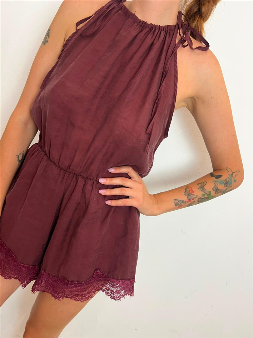 Abito Scollo Americana Pizzo Fondo - Haveone cod. YMA_Q013  color:vino