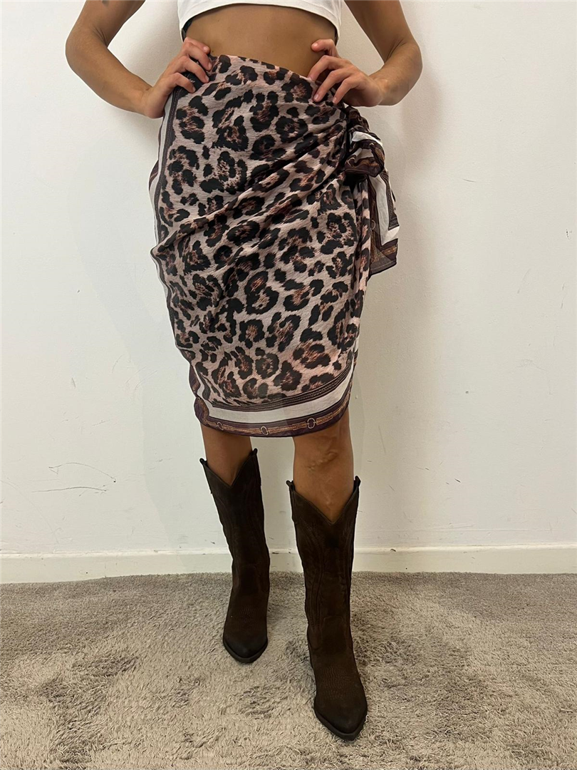 Gonna Foulard Layered Animal Print - Vicolo cod. TAC0837  color:moro