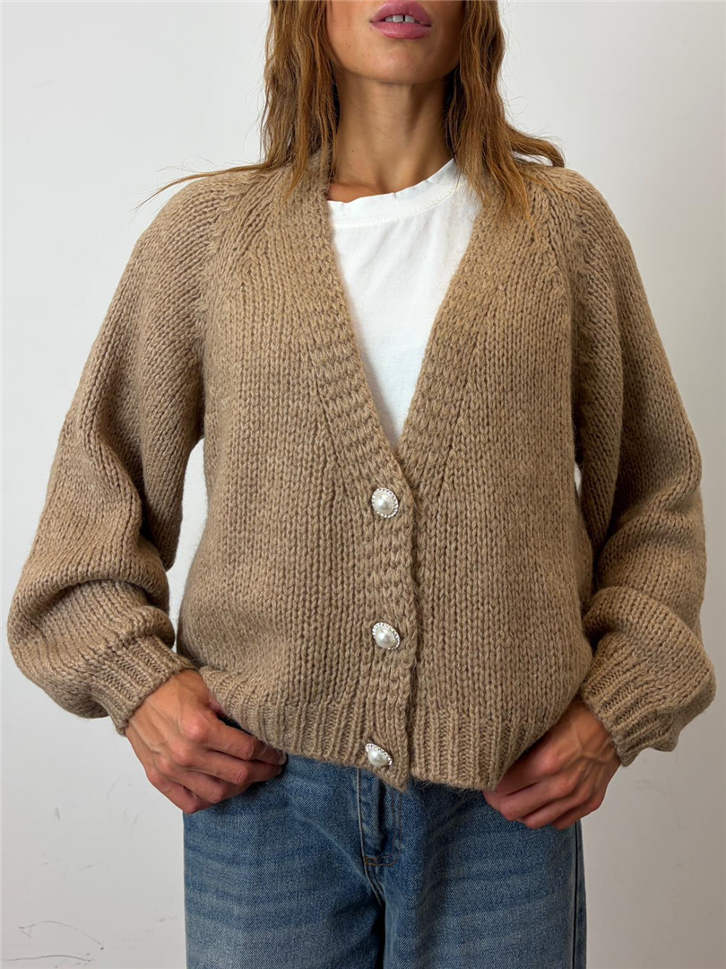 Cardigan Corta Sciallata 3 Bottoni Gioiello - Haveone cod. JIT_R027  color:beige