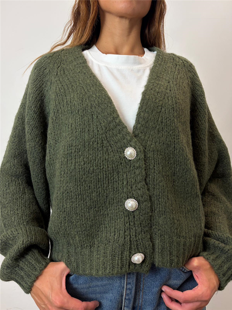 Cardigan Corta Sciallata 3 Bottoni Gioiello - Haveone cod. JIT_R027  color:militare