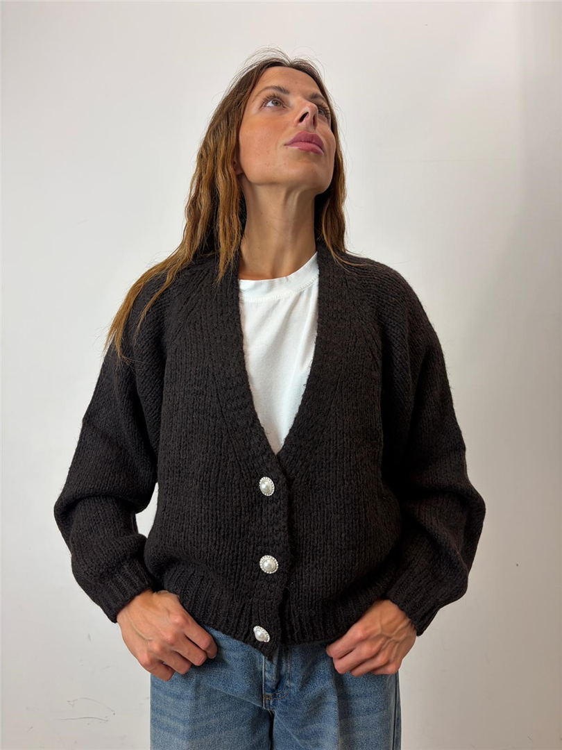 Cardigan Corta Sciallata 3 Bottoni Gioiello - Haveone cod. JIT_R027  color:moro