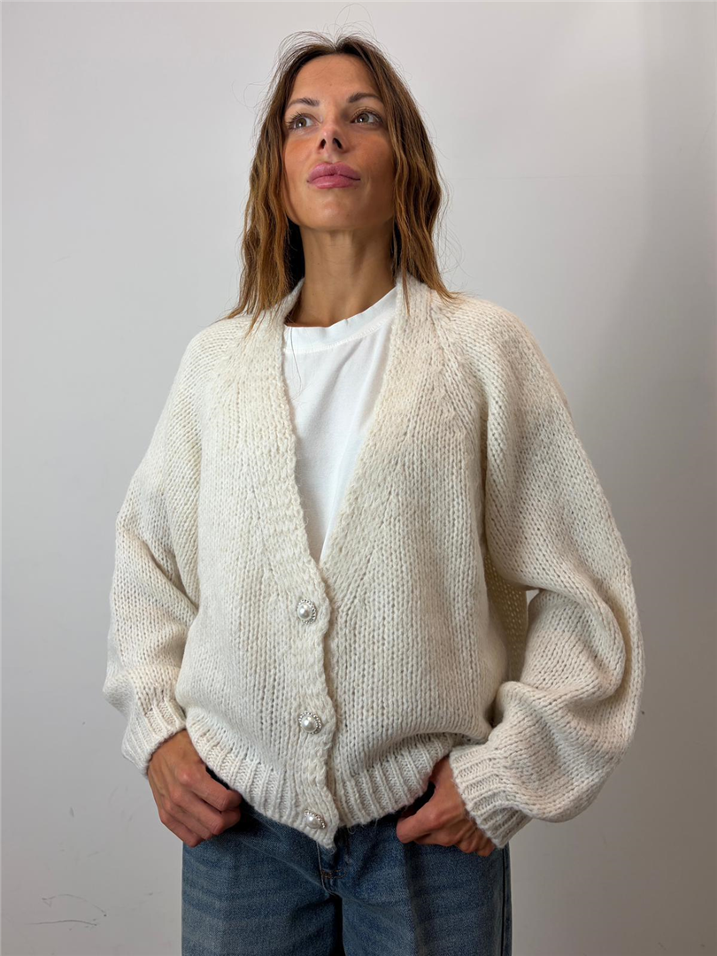 Cardigan Corta Sciallata 3 Bottoni Gioiello - Haveone cod. JIT_R027  color:calce