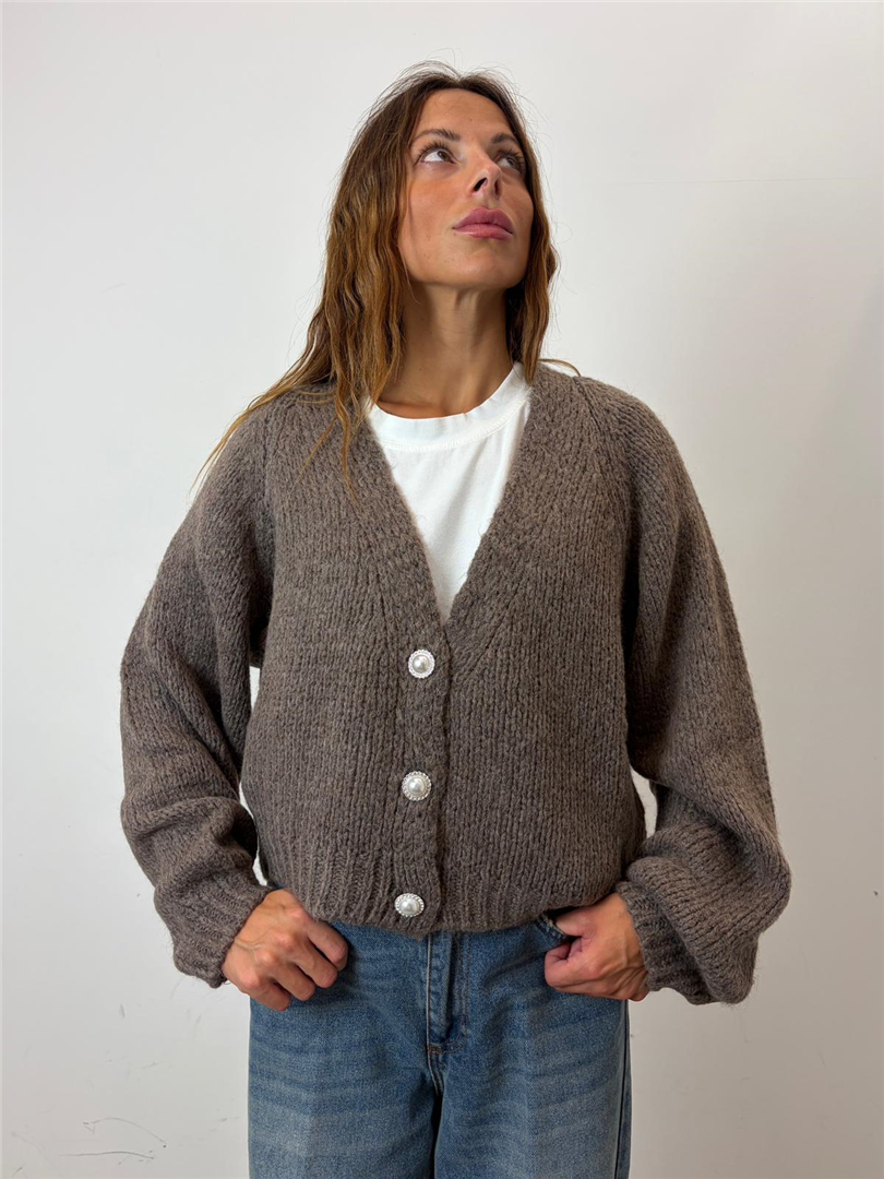 Cardigan Corta Sciallata 3 Bottoni Gioiello - Haveone cod. JIT_R027  color:tortora