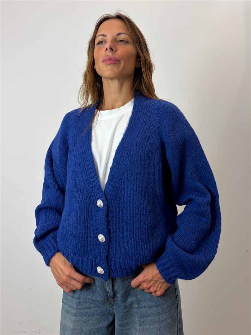 Cardigan Corta Sciallata 3 Bottoni Gioiello - Haveone cod. JIT_R027  color:blu cina