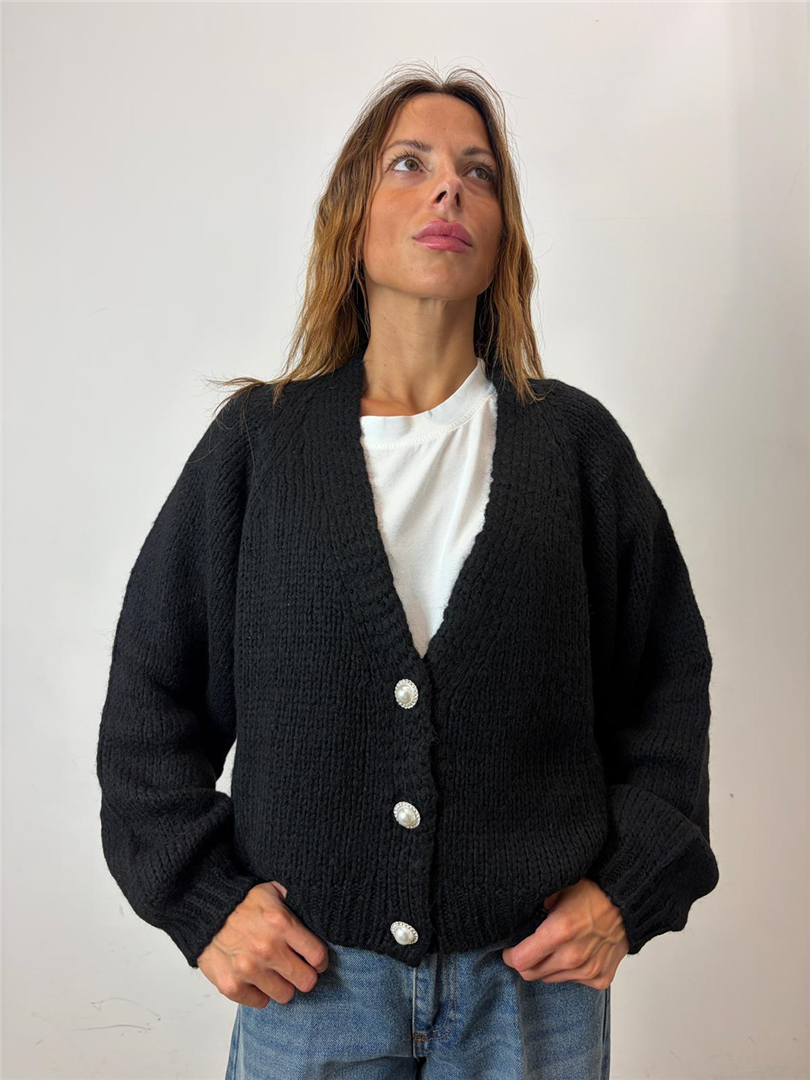 Cardigan Corta Sciallata 3 Bottoni Gioiello - Haveone cod. JIT_R027  color:nero
