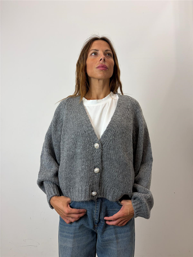 Cardigan Corta Sciallata 3 Bottoni Gioiello - Haveone cod. JIT_R027  color:grigio scuro