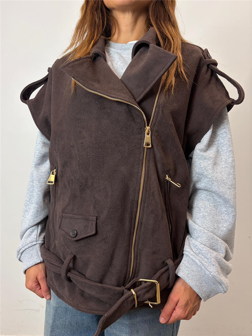 Gilet Biker Suede - Haveone cod. LVI_R013  color:moro