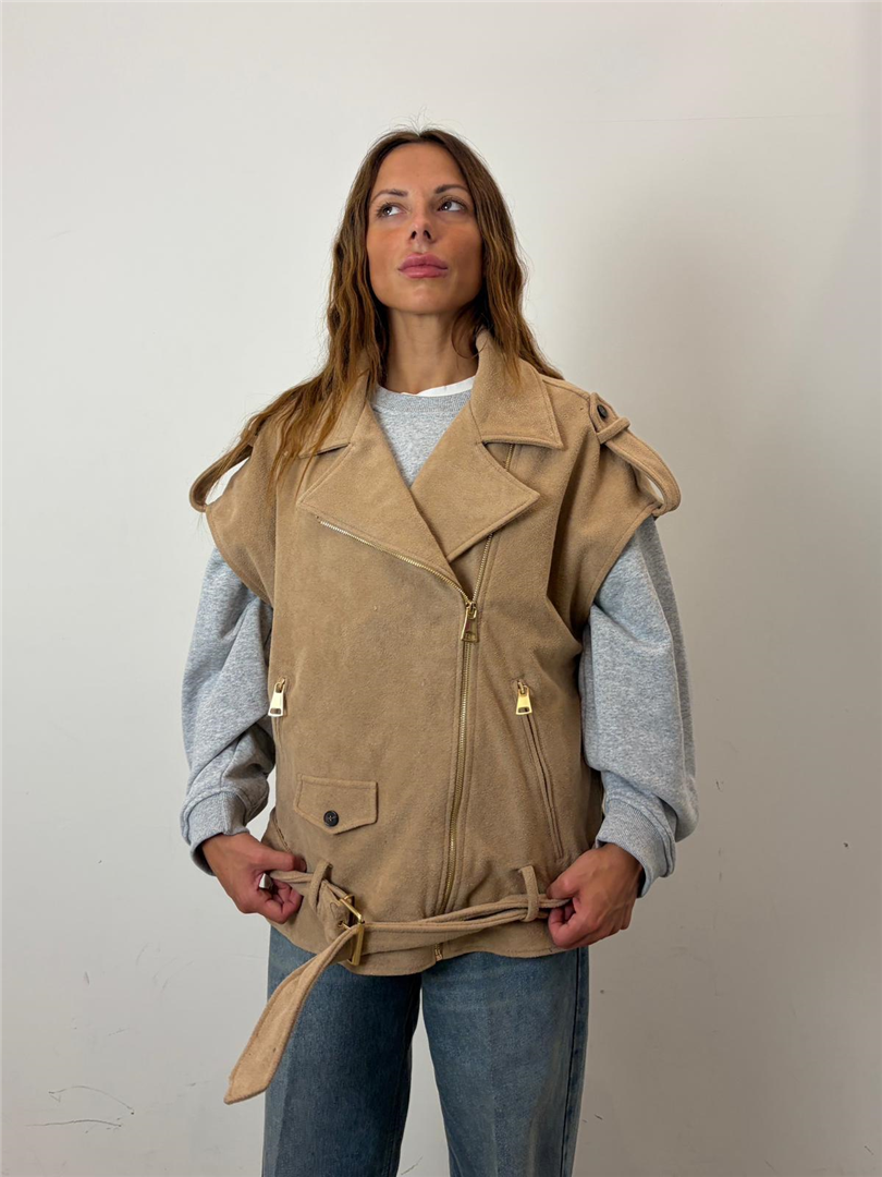 Gilet Biker Suede - Haveone cod. LVI_R013  color:beige