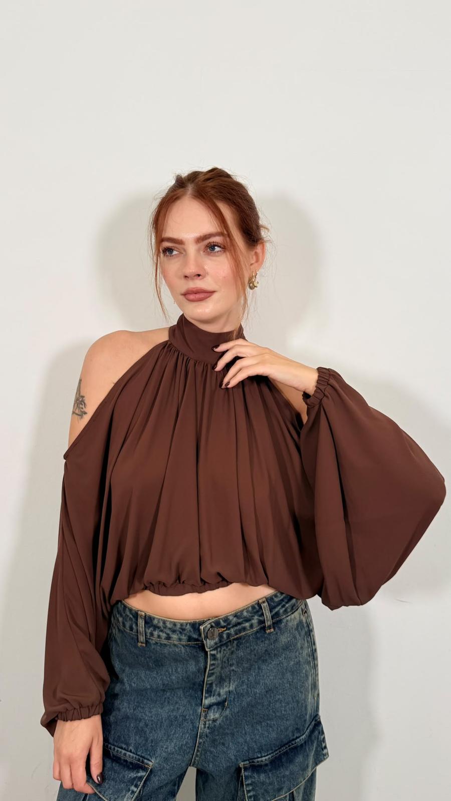 Hera Blouse Blusa Con Spalle Scoperte - Silence Limited cod. CA7054  color:brown