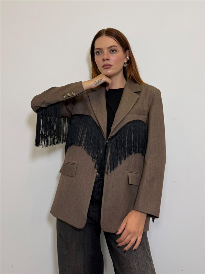 Blazer Over Con Dettaglio Frange - Sportive cod. TAC1053  color:cioccolato