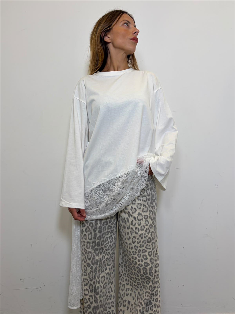 Tshirt Over Con Dettaglio Pizzo Sul Fondo - Sportive cod. UAC0132  color:naturale