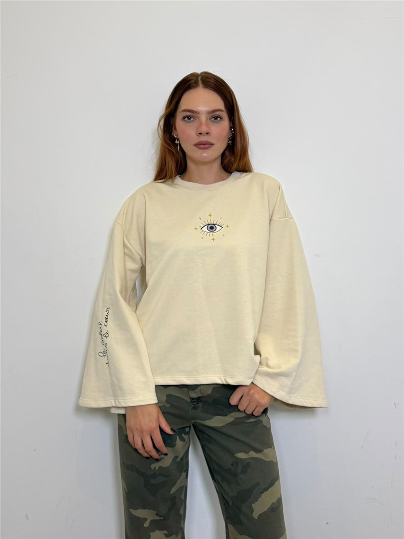 Felpa Con Stampa Occhio - Sportive cod. RAC0246  color:burro