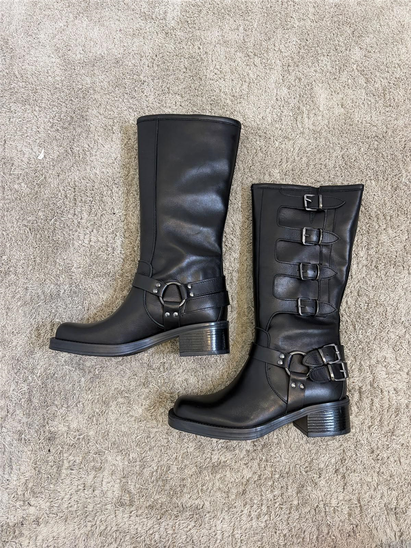 Biker In Pelle Con Fibbie Laterali Platform 5 Cm - Via Mondana cod. VDMM4PEL  color:nero