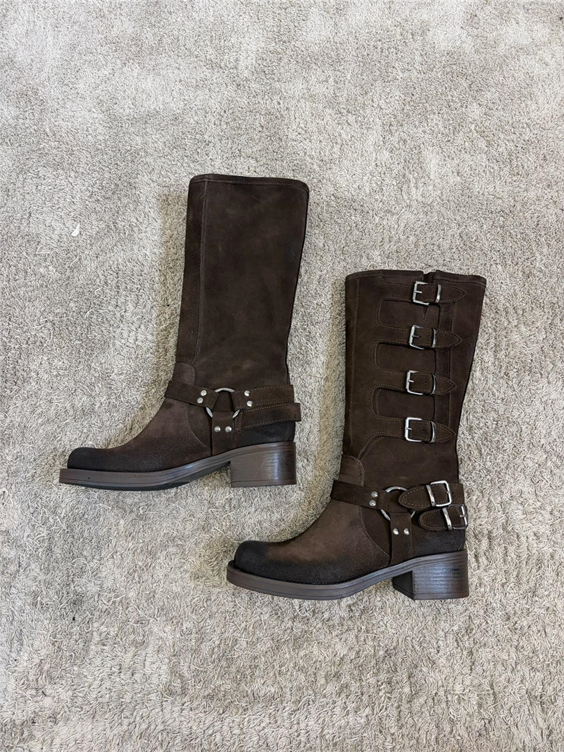 Biker Camoscio Con Fibbie Laterali Platform 5 Cm - Via Mondana cod. VDMM4  color:testa di moro
