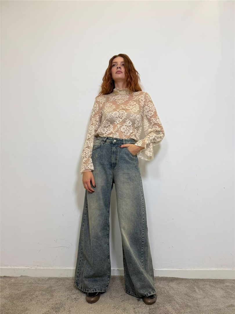 Jeans Lara Super Wide Denim Rotture - Haveone cod. PGZ_R072  color:denim blu