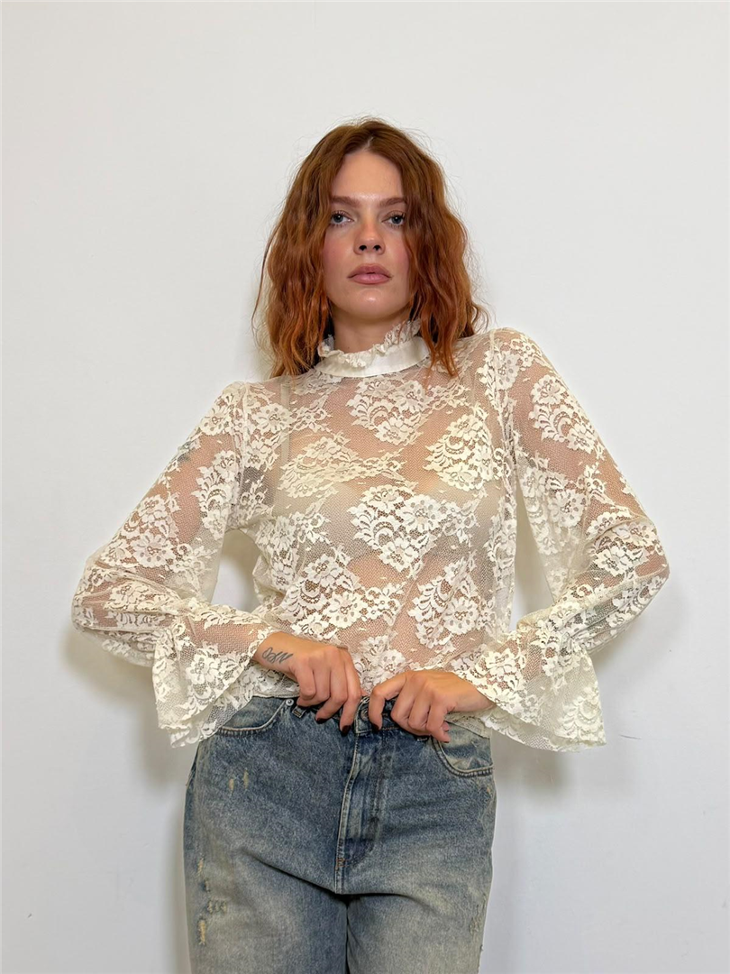 Camicia Collo Alto Pizzo - Haveone cod. CVE_R022  color:burro